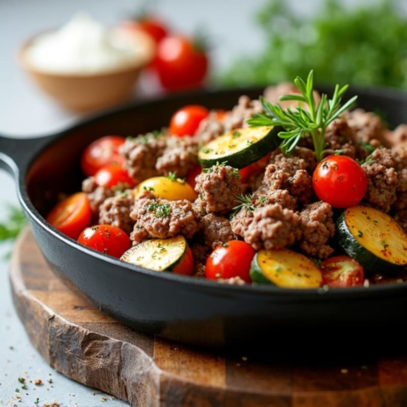 Herb-Seasoned Lean Ground Beef Skillet with Roasted Vegetables