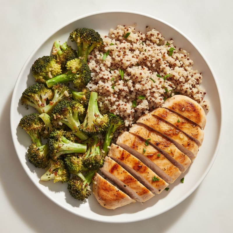 Grilled Chicken Breast with Roasted Broccoli and Quinoa