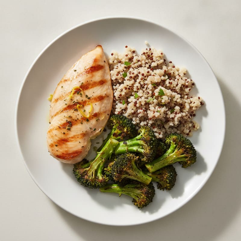 Grilled Chicken Breast with Quinoa and Roasted Broccoli