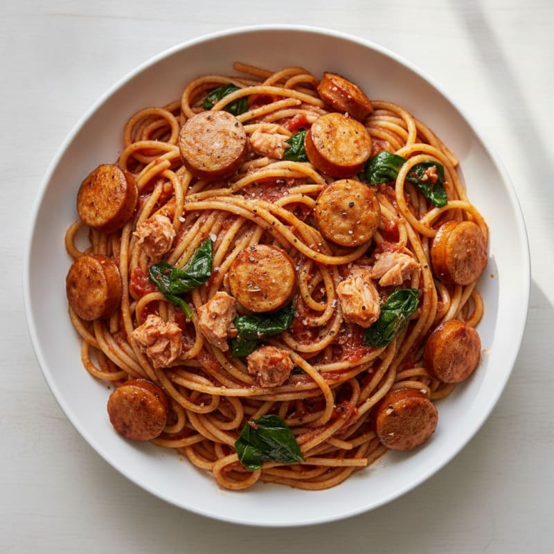 Tuna and Sausage Spaghetti Marinara