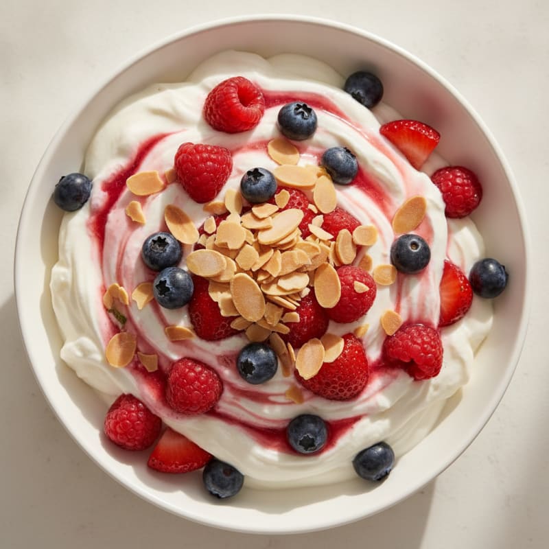 Greek Yogurt Protein Parfait with Mixed Berries and Almonds