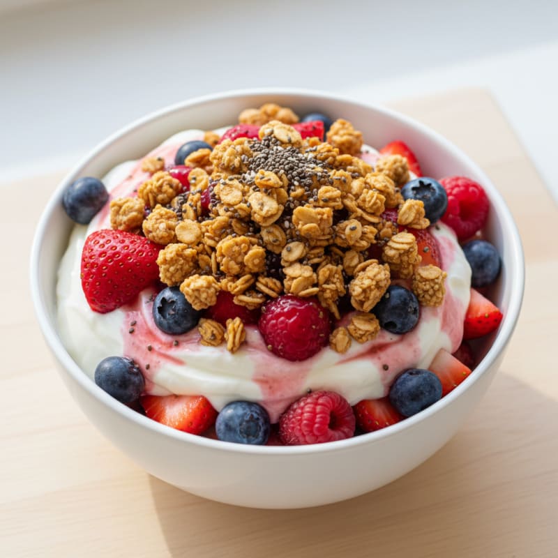 Creamy Greek Yogurt Parfait with Mixed Berries and Protein Granola