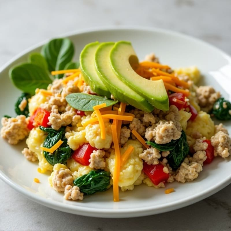 Egg White and Ground Turkey Scramble with Spinach