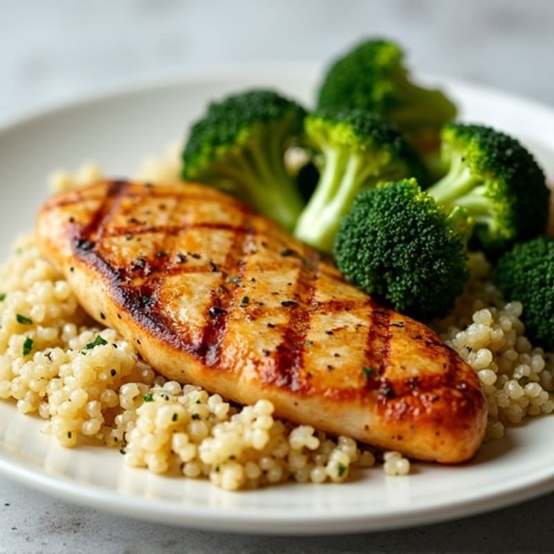 Grilled Chicken Breast with Quinoa and Roasted Broccoli