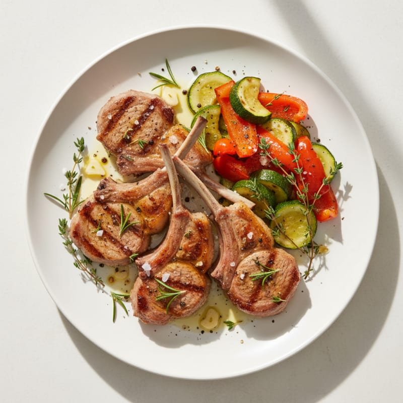 Grilled Herb Lamb Chops with Roasted Vegetables