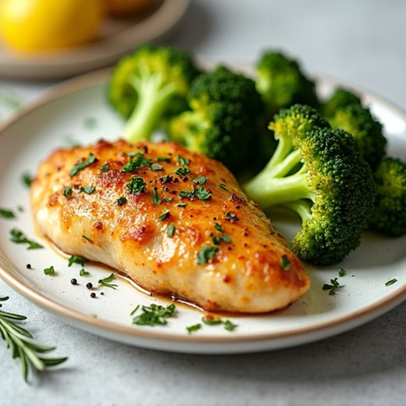 Crispy Lemon Herb Roasted Chicken with Roasted Broccoli