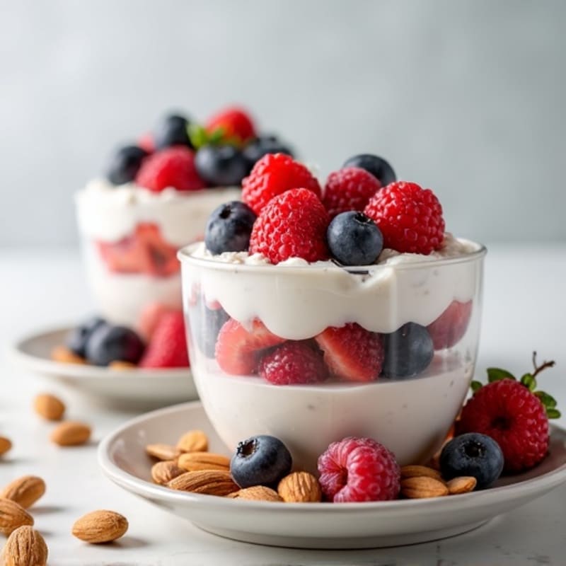 Greek Yogurt Protein Parfait with Mixed Berries and Almonds