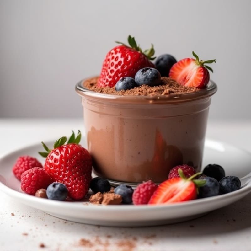 Silky Chocolate Protein Pudding with Greek Yogurt and Berries