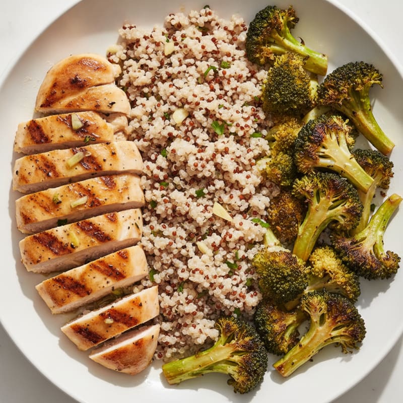 Grilled Chicken Breast with Quinoa and Roasted Broccoli