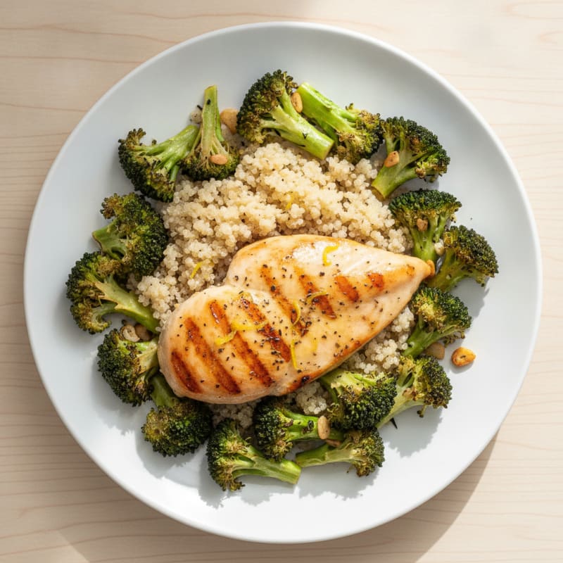 Grilled Chicken Breast with Quinoa and Roasted Broccoli