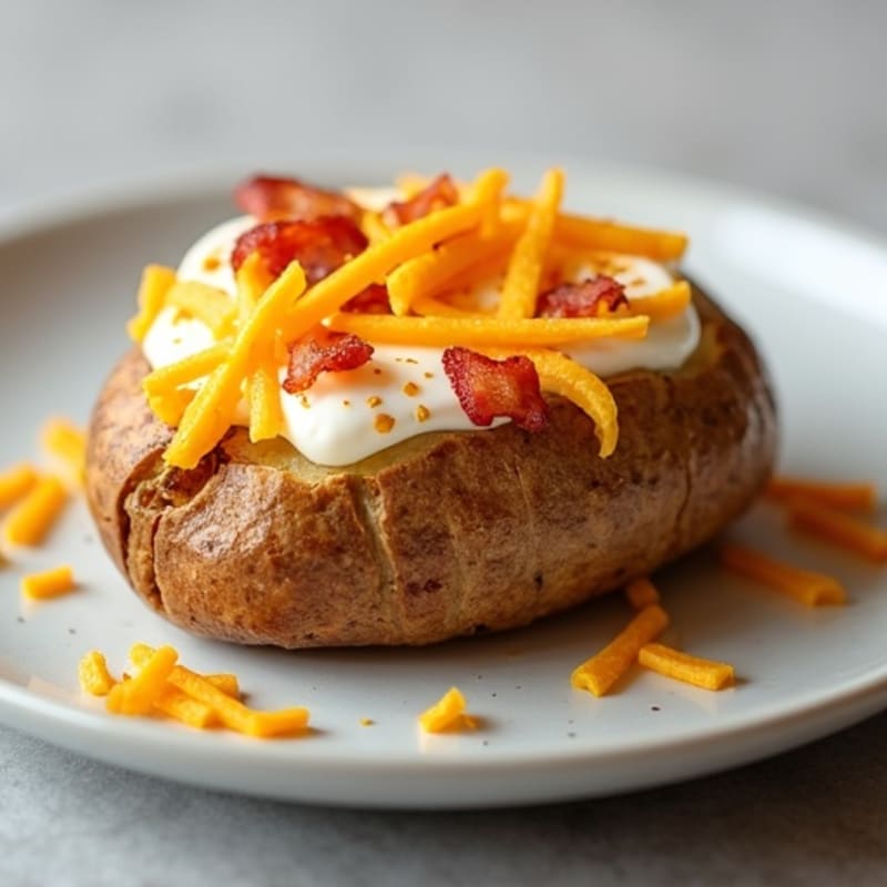 Crispy Twice-Baked Potato with Turkey Bacon and Sharp Cheddar