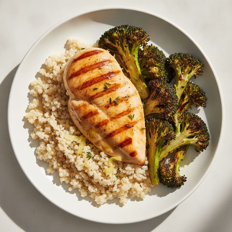 Grilled Chicken Breast with Quinoa and Roasted Broccoli