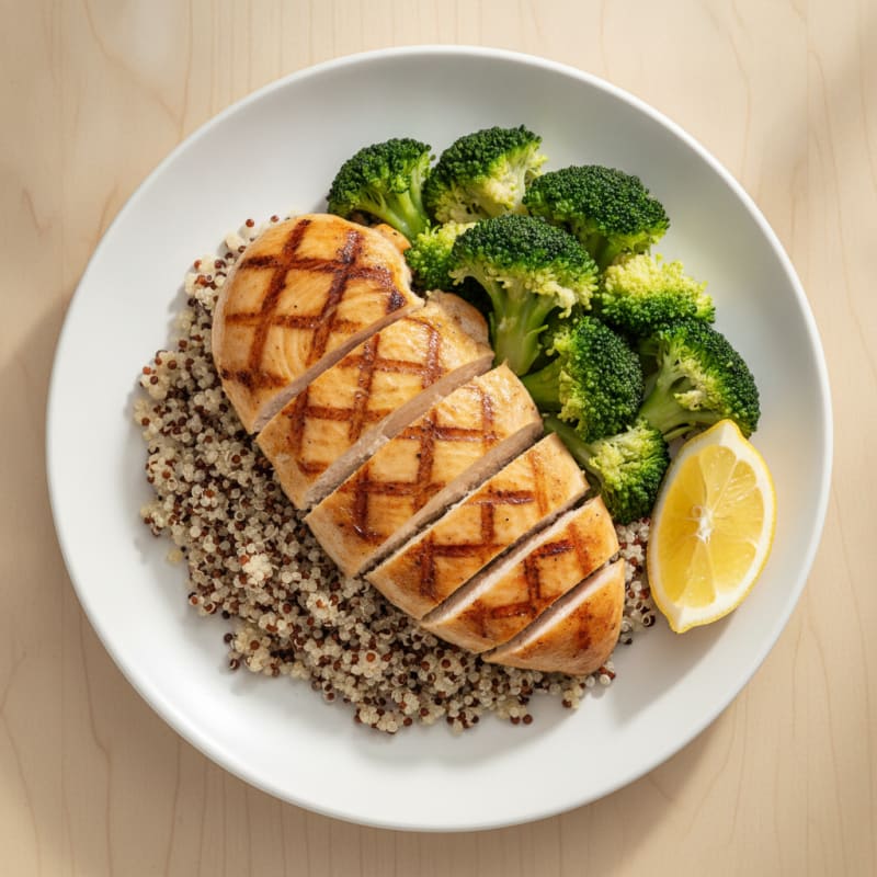Grilled Chicken Breast with Quinoa and Steamed Broccoli