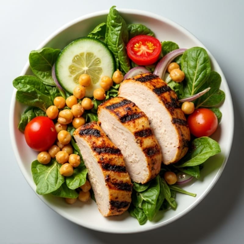Grilled Turkey Breast Salad with Chickpeas and Mixed Greens