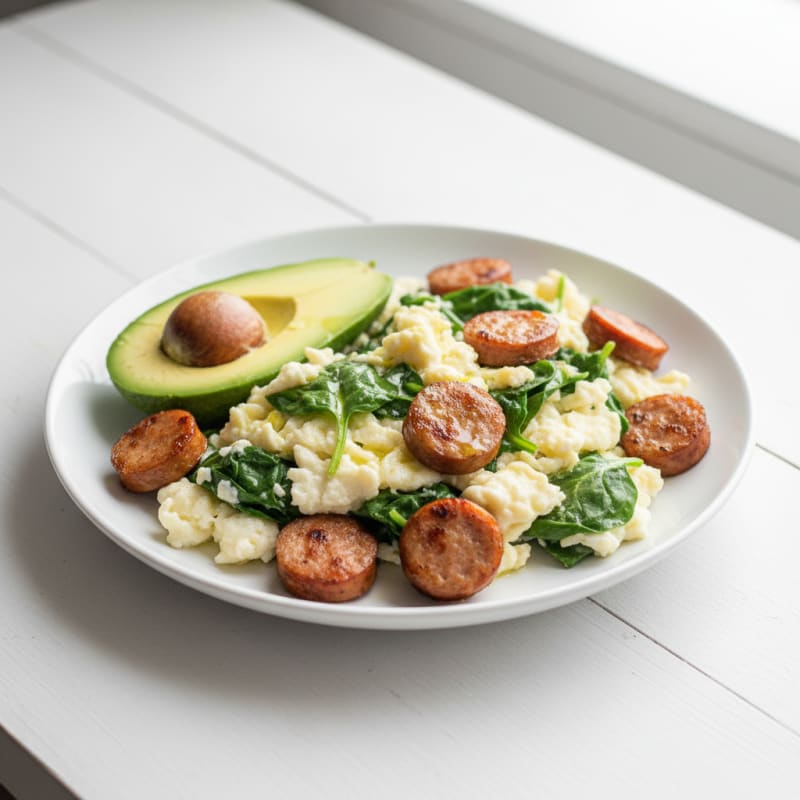 Egg White Scramble with Spinach and Grilled Turkey Sausage