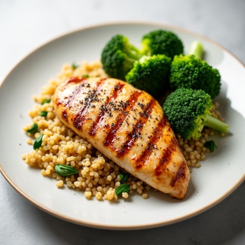 Grilled Chicken Breast with Quinoa and Steamed Broccoli