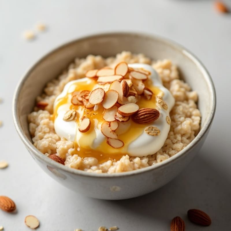 Creamy Oatmeal with Greek Yogurt and Sliced Almonds
