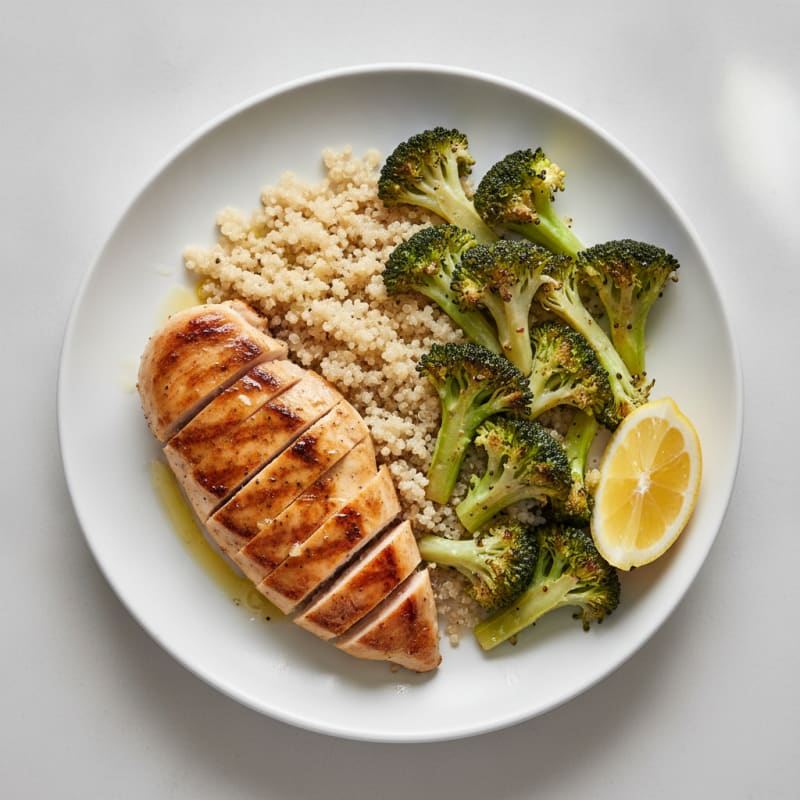 Grilled Chicken Breast with Roasted Broccoli and Quinoa