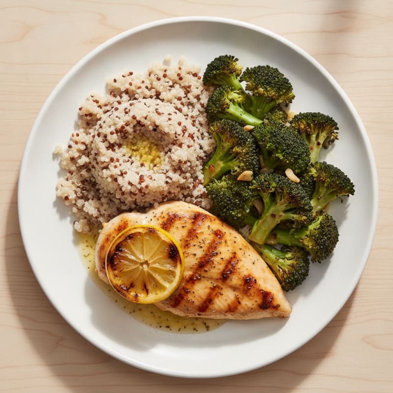 Grilled Chicken Breast with Quinoa and Roasted Broccoli