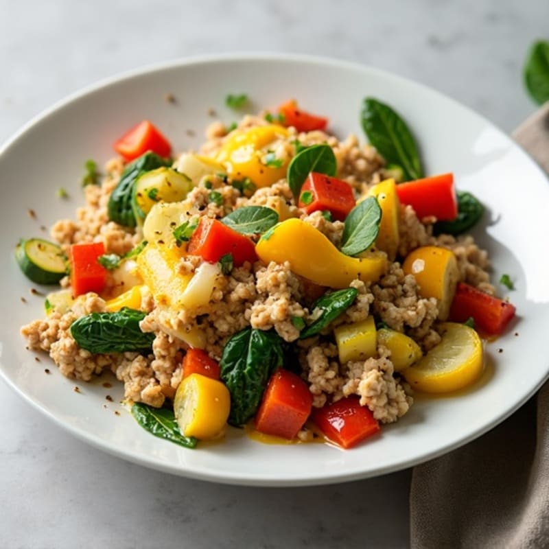 Savory Ground Turkey and Egg White Scramble with Roasted Vegetables
