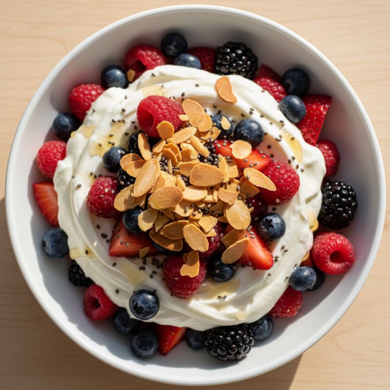 Greek Yogurt Protein Parfait with Mixed Berries and Almonds