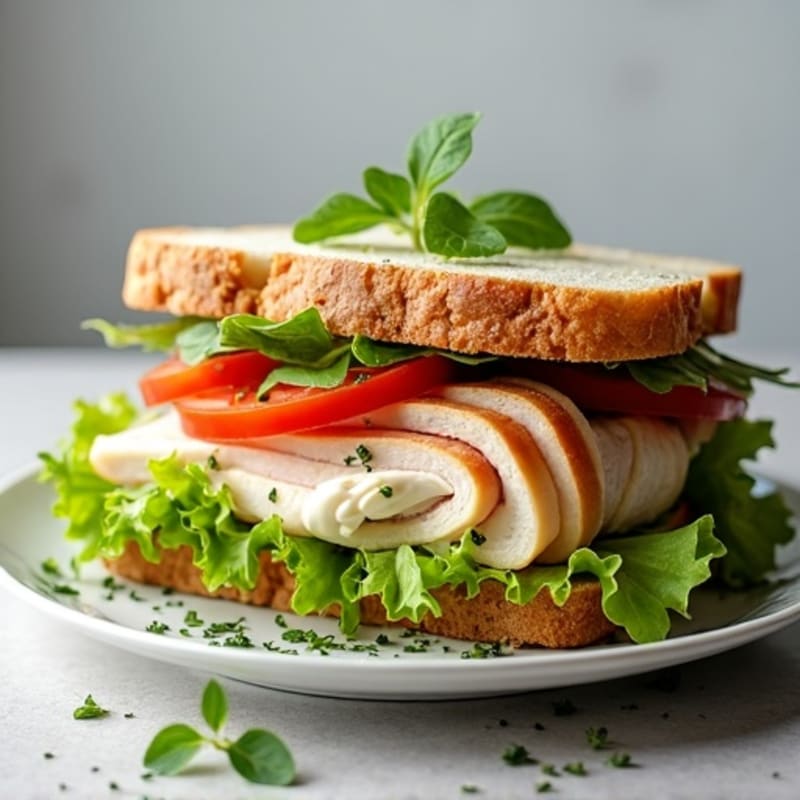 Herb-Turkey Sandwich with Creamy Cheese on Rustic Bread