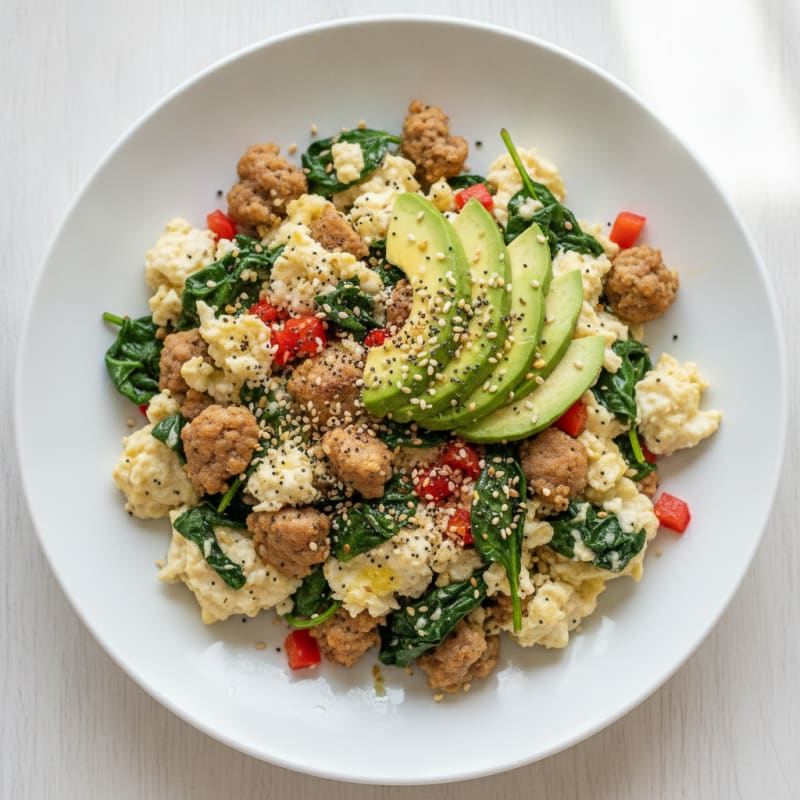 Egg White Scramble with Turkey Sausage and Spinach