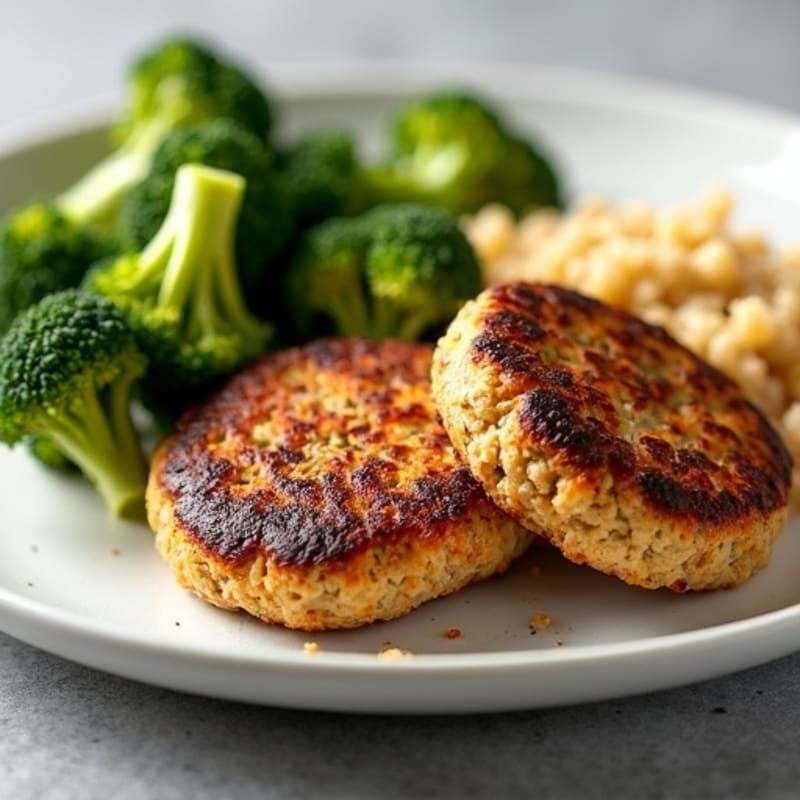 Seared Turkey Patties with Roasted Broccoli and Quinoa