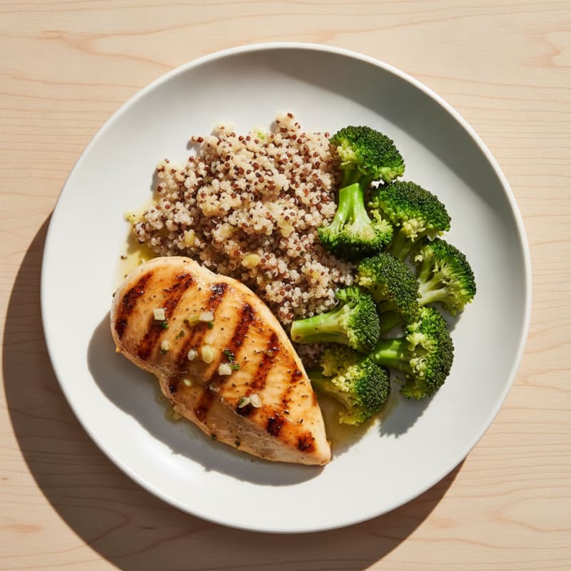 Grilled Chicken Breast with Quinoa and Steamed Broccoli