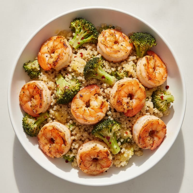 Grilled Shrimp and Quinoa Bowl with Roasted Broccoli