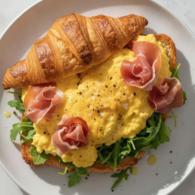 Fluffy Egg Croissant with Prosciutto