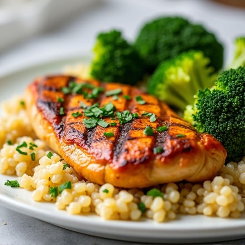 Grilled Chicken Breast with Quinoa and Roasted Broccoli