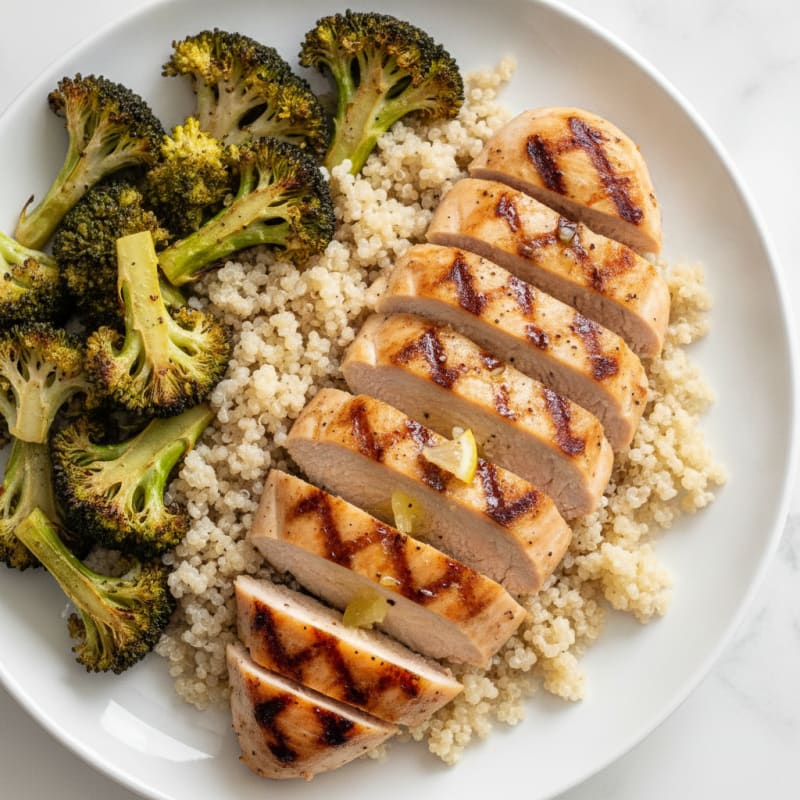 Grilled Chicken Breast with Quinoa and Roasted Broccoli
