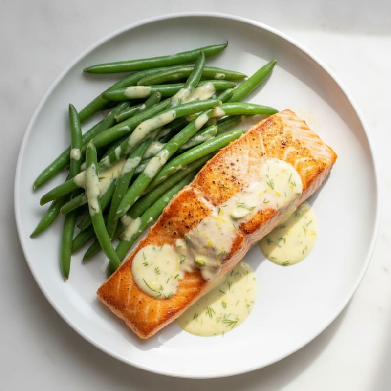 Pan-Seared Salmon with Lemon-Dill Sauce and Green Beans