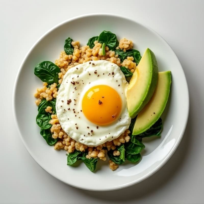 Egg White Spinach Scramble with Cottage Cheese and Sliced Turkey