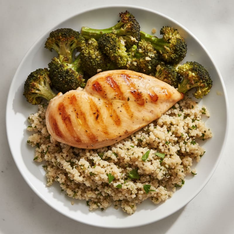 Grilled Chicken Breast with Quinoa and Roasted Broccoli