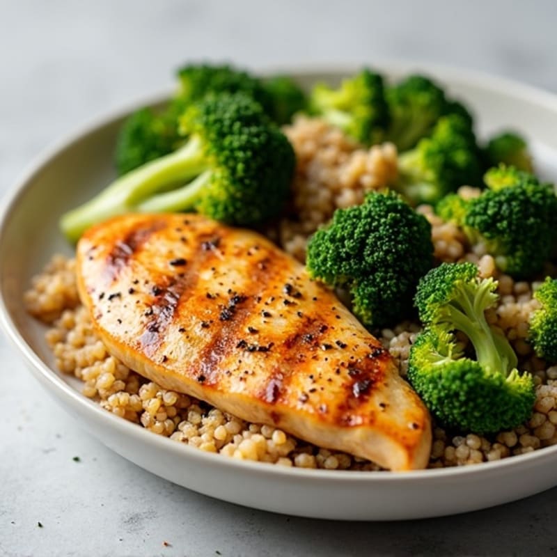 Grilled Chicken Breast with Roasted Broccoli and Quinoa