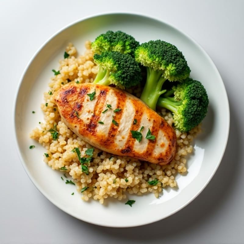 Grilled Chicken Breast with Quinoa and Steamed Broccoli