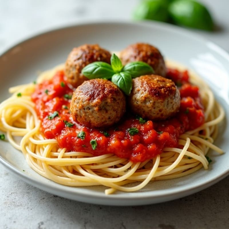 Lean Turkey Meatballs with Whole Wheat Spaghetti and Fresh Basil Tomato Sauce