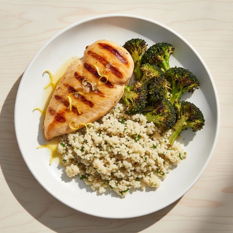 Grilled Chicken Breast with Quinoa and Roasted Broccoli