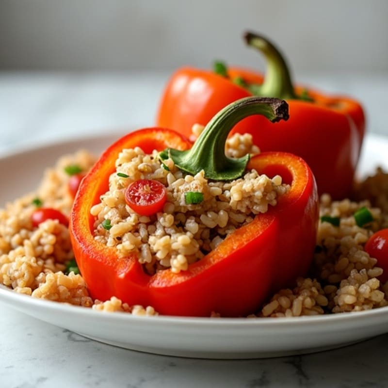 Roasted Bell Peppers Stuffed with Lean Ground Turkey and Brown Rice