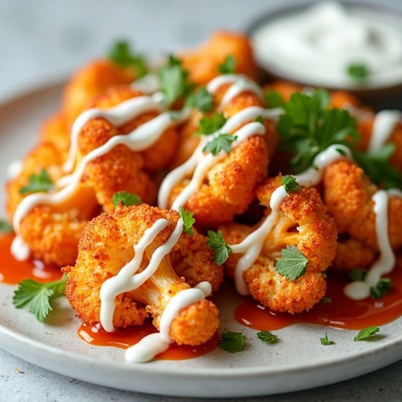 Crispy Buffalo Cauliflower with Ranch Drizzle