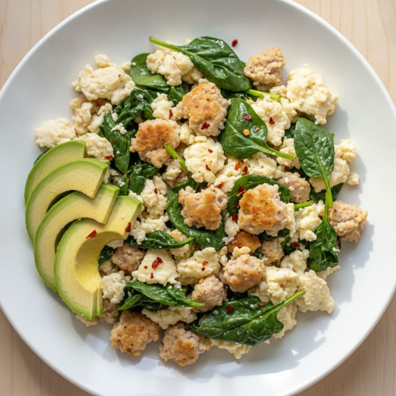 Egg White and Turkey Sausage Scramble with Spinach