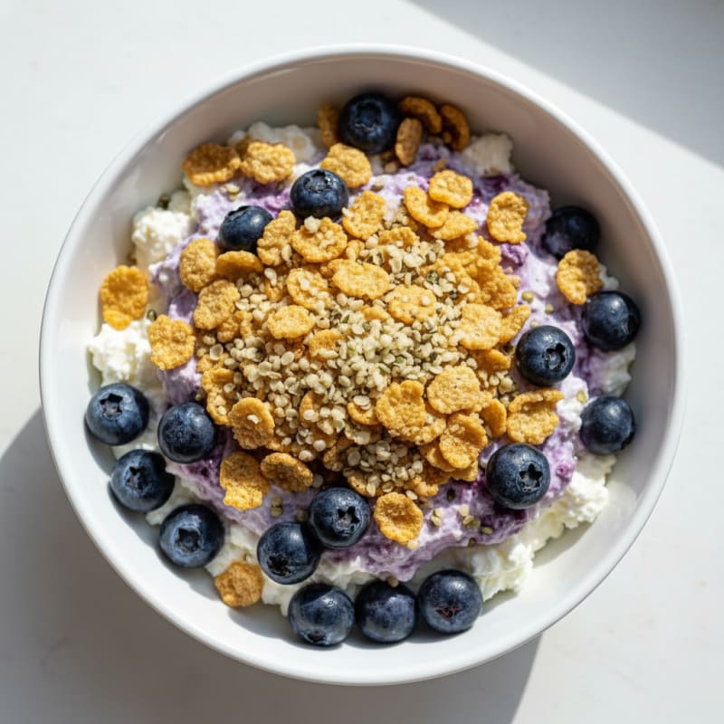 Cottage Cheese and Berry Protein Bowl with Crushed Bran Cereal