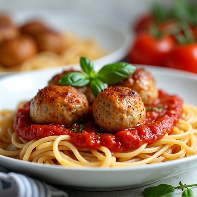 Lean Turkey Meatballs with Whole Wheat Spaghetti and Fresh Tomato Sauce