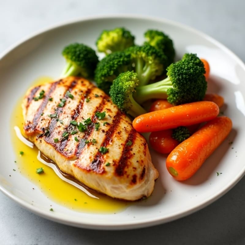 Grilled Chicken Breast with Roasted Broccoli and Carrot