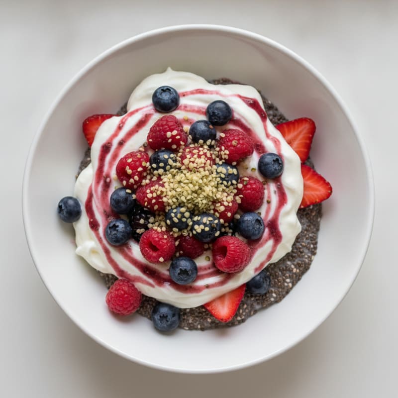 Protein Yogurt Parfait with Chia and Mixed Berries
