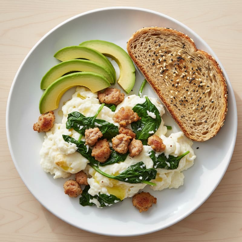 Egg White and Spinach Scramble with Turkey Sausage