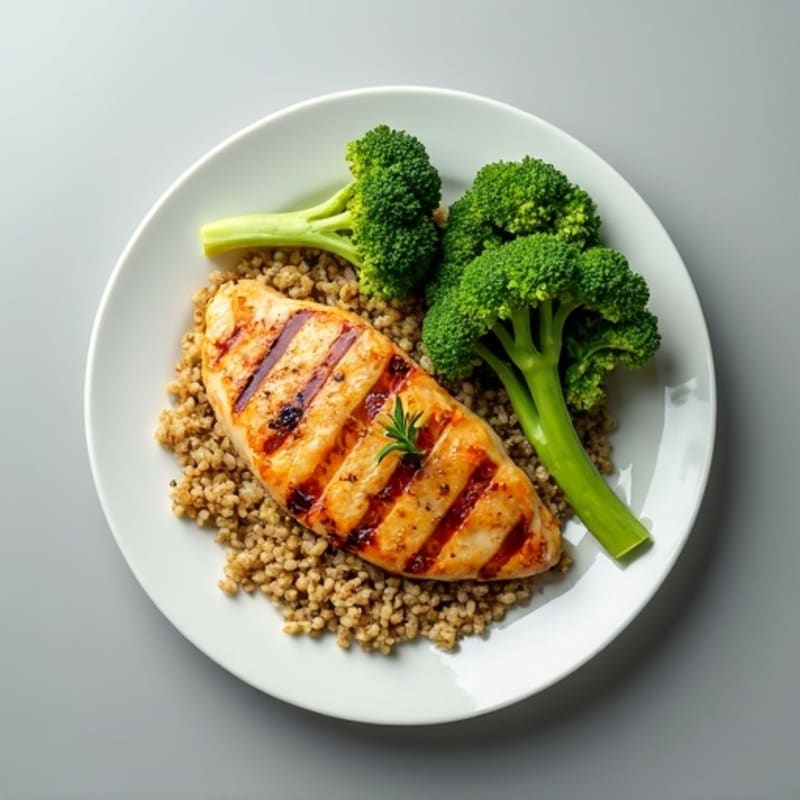 Grilled Chicken Breast with Quinoa and Steamed Broccoli