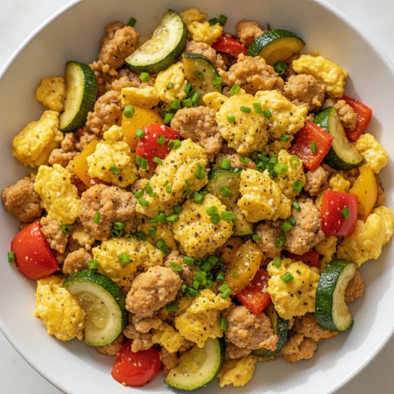 Hearty Scrambled Eggs with Roasted Vegetables